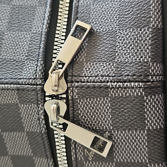 FAUX LEATHER Black and Gray Checkered Men's Backpack - Picture 7 of 7